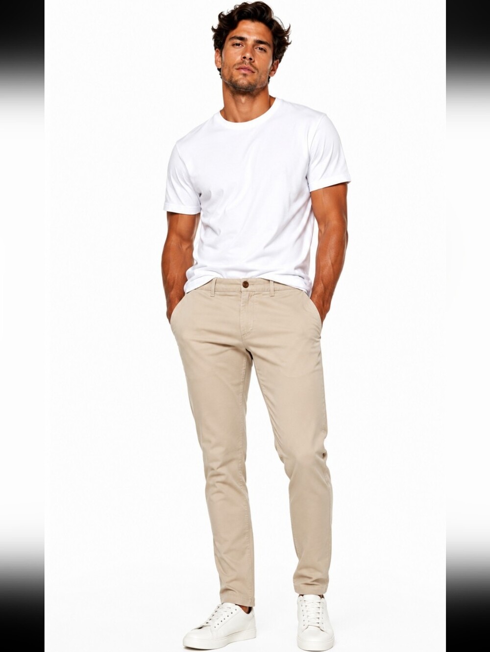 J. Crew Mens Flex Slim Khaki Cotton Chinos in Light Beige (W:34/L:32)